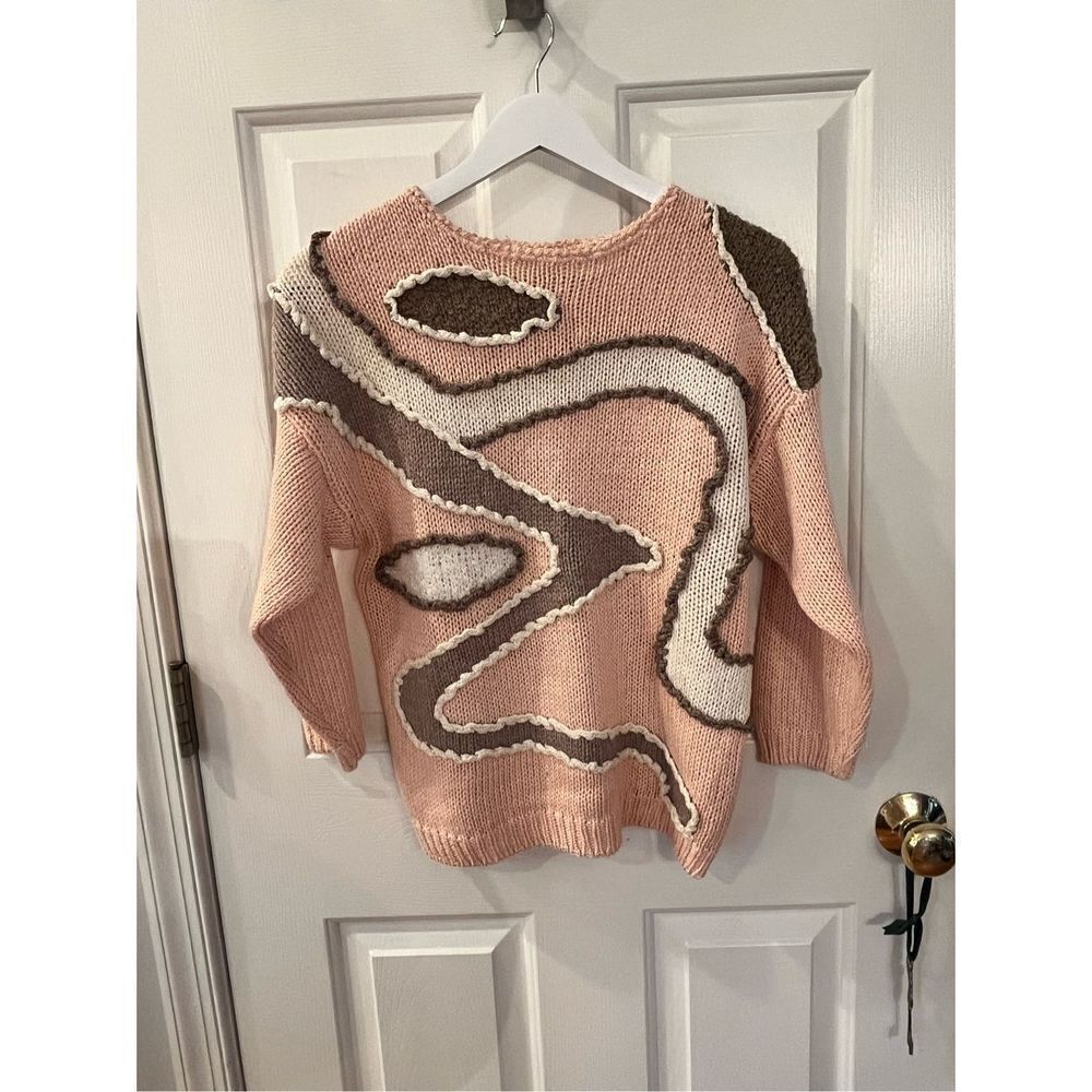Vintage Shenanigans Pink & Gray Sulk Blend Abstract Knit Sweater sz S EUC